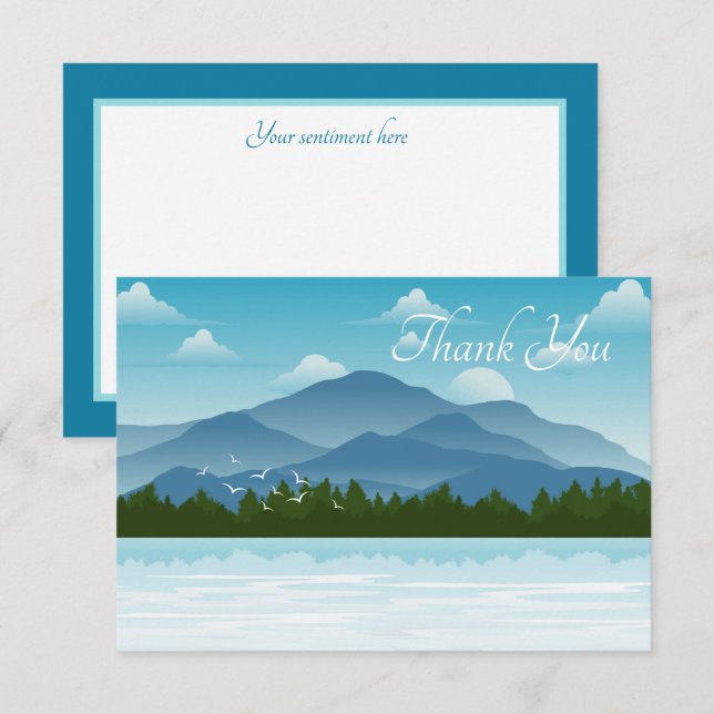 Carte De Remerciements mignon paysage lac de montagne ajouter sentiment (Devant / Derrière)