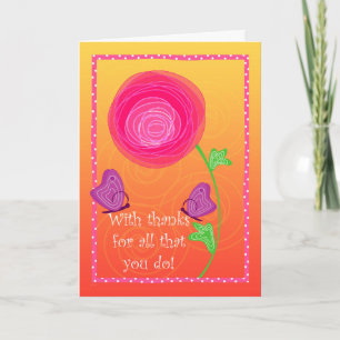 Carte De Remerciements Mignonne Admin Pro Fleurs Papillons Rose Orange