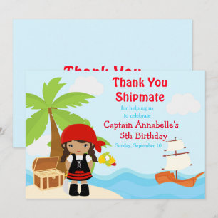 Carte De Remerciements Mignonne Africaine Américaine Pirate Girl Annivers