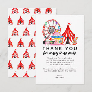 Carte De Remerciements Mignonne Carnival Cirque Show Clowns Ballons Anniv