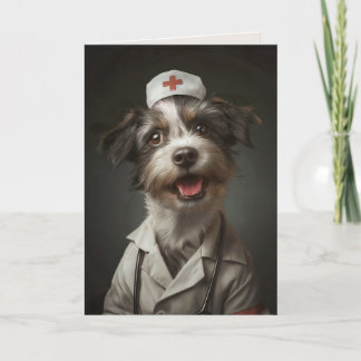 Carte De Remerciements Mignonne chien drôle travailler comme infirmière c