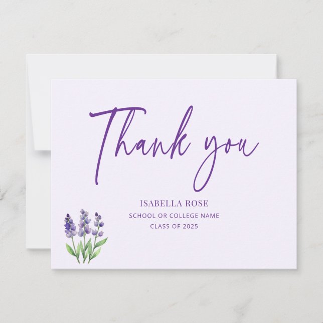 Carte De Remerciements Mignonne Élégant Purple Floral Élégant (Devant)