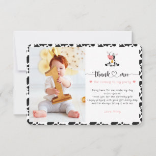 Carte De Remerciements Mignonne Fille de Vache Funny Bébé rose Premier an