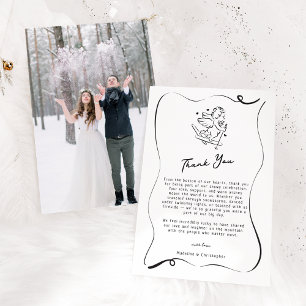 Carte De Remerciements Mignonne Main Drawn Cupid Ski Mariage d'hiver