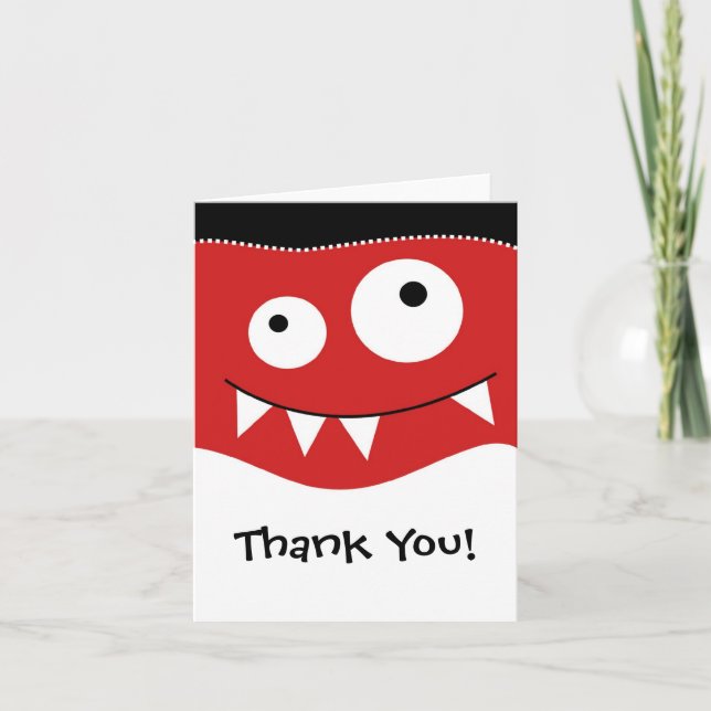 Carte De Remerciements Mignonne Monster RougeMerciRemarque (Devant)
