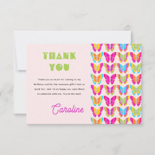 Carte De Remerciements Mignonne Papillons colorés Fille 4e fête d'anniver
