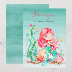 Carte De Remerciements Mignonne sirène d'aquarelle sous le Baby shower ma