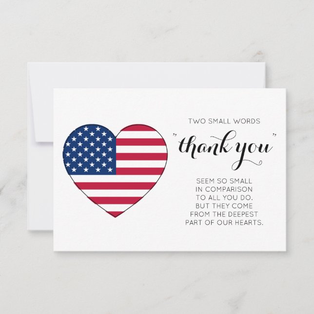 Carte De Remerciements Militaire Soldat Patriotic Heart USA American Flag (Devant)