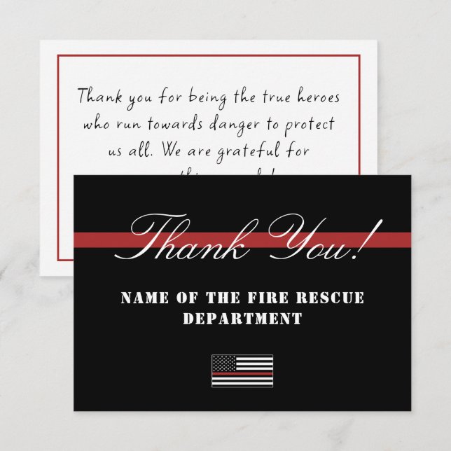 Carte De Remerciements Mince Red Line USA Drapeau Firefighter Appréciatio (Devant / Derrière)