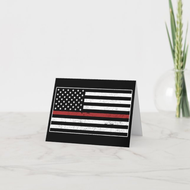 Carte De Remerciements Mince Red Line USA Drapeau Pompier Service d'incen (Devant)