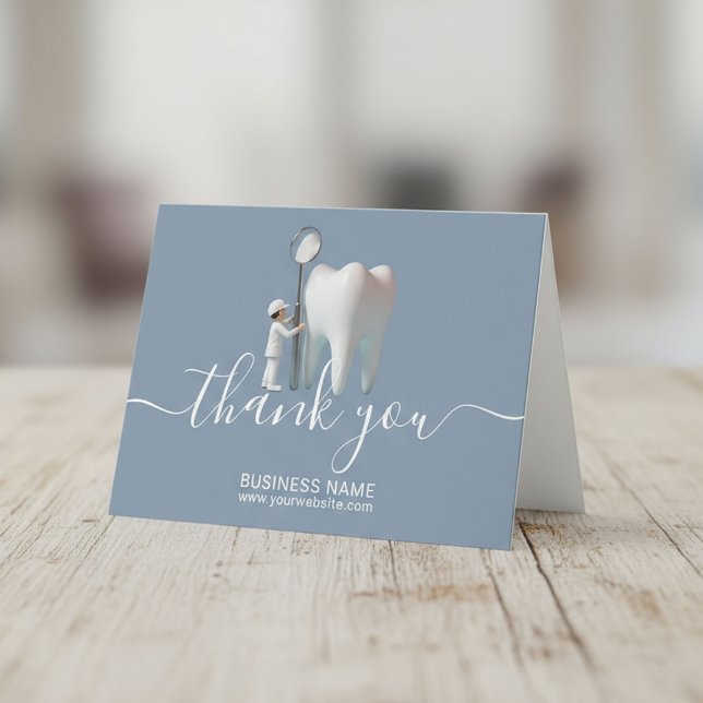Carte De Remerciements Mini Dentiste & Dent Dusty Bureau dentaire bleu (Créateur téléchargé)
