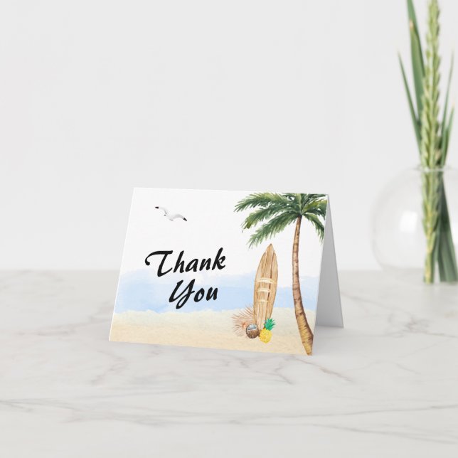 Carte De Remerciements Miniimal Blue Sky Tropical Beach Surf Baby shower (Devant)