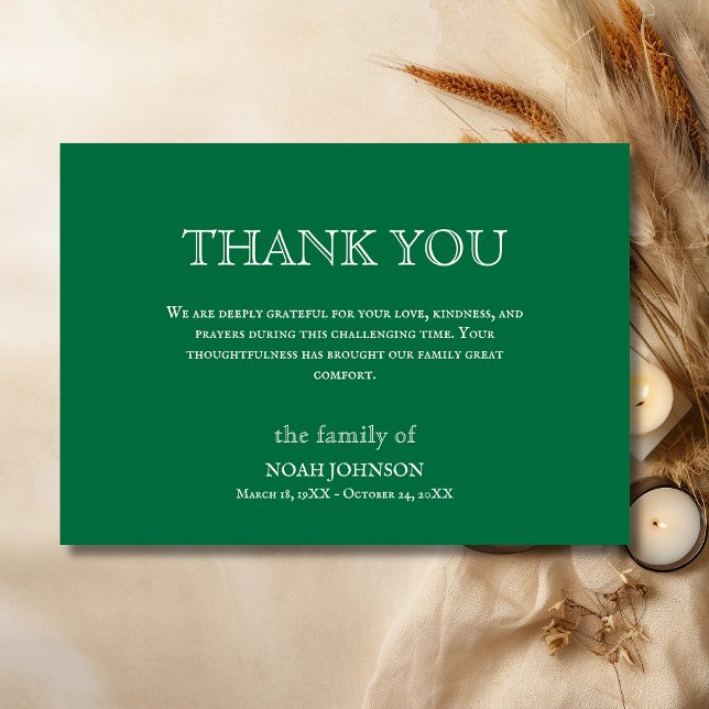 Carte De Remerciements Minimal Bottle Green Traditional Funeral Sympathy (Créateur téléchargé)
