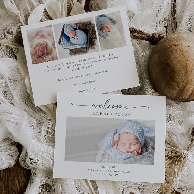 Carte De Remerciements Minimal Calligraphy Boho Birth Announcement Card (Créateur téléchargé)