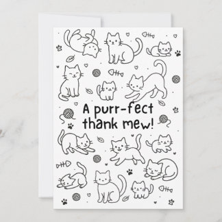 Carte De Remerciements Minimal Cat Doodle Thank You Card
