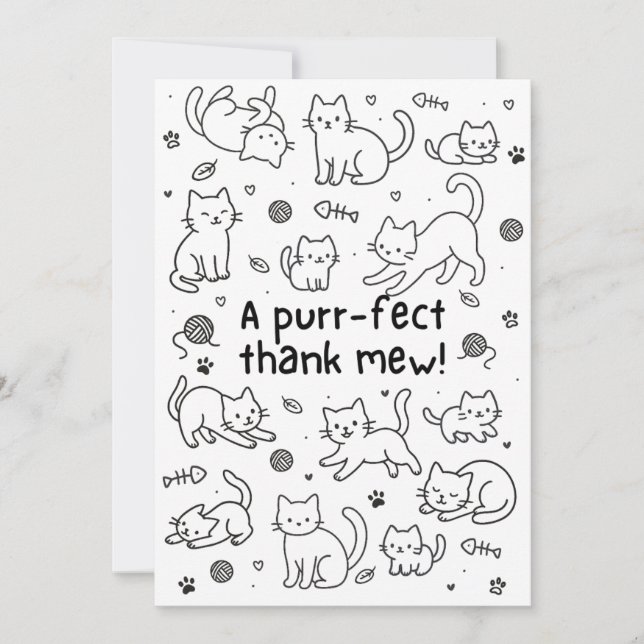 Carte De Remerciements Minimal Cat Doodle Thank You Card (Devant)