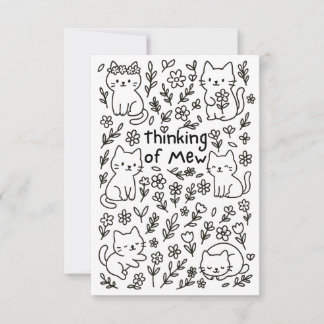 Carte De Remerciements Minimal Cat Doodle Thinking of You Card