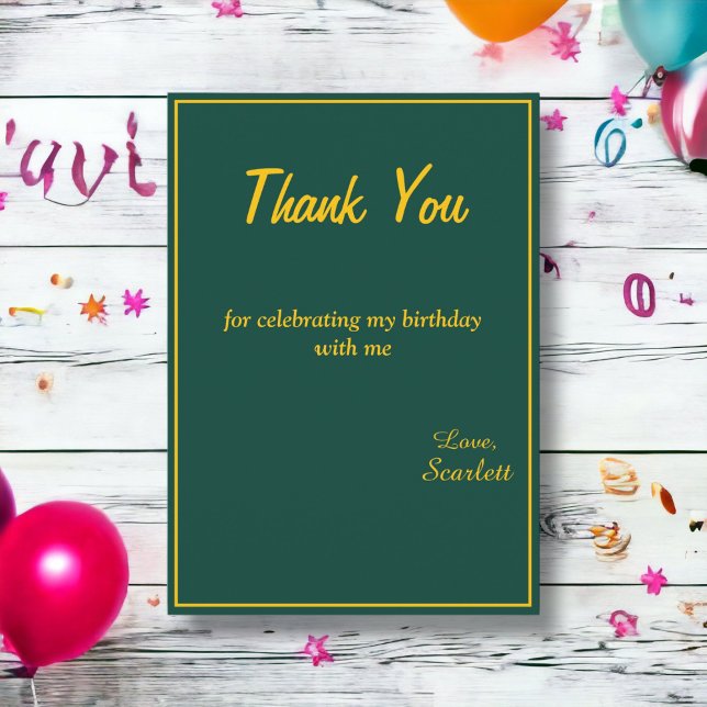 Carte De Remerciements Minimal Chic Vert Et Or Delice 1er anniversaire (Créateur téléchargé)