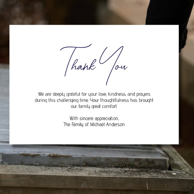 Carte De Remerciements Minimal Dark Blue Traditional Sympathy Funeral (Créateur téléchargé)