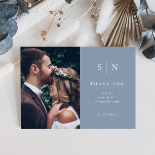 Carte De Remerciements Minimal et chic   Mariage photo Dusty Blue Two