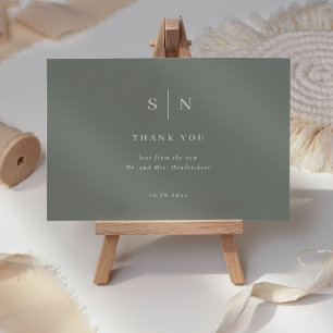 Carte De Remerciements Minimal et chic   Sage Green et Mariage blanc