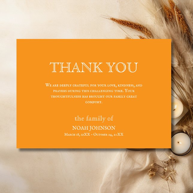 Carte De Remerciements Minimal Orange Traditional Funeral Sympathy (Créateur téléchargé)