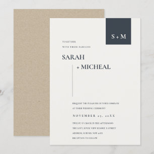 CARTE DE REMERCIEMENTS MINIMAL SCANDI BLACK WHITE MONOGRAM INVITE
