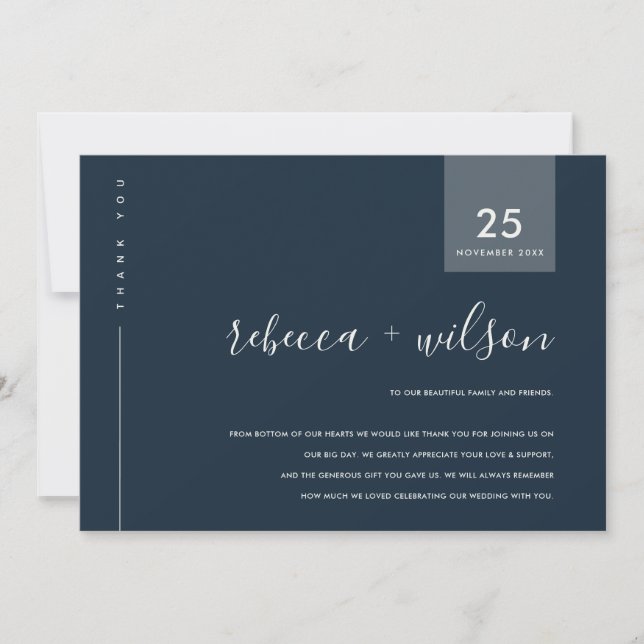 CARTE DE REMERCIEMENTS MINIMAL SCANDI MARY GRAY BLUE TYPOGRAPHIE MARIAGE (Devant)