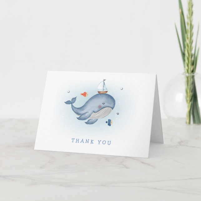 Carte De Remerciements Minimal Sous Le Baby shower See Whale Nautica (Devant)