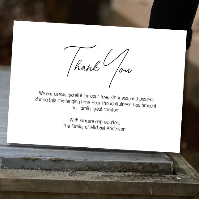Carte De Remerciements Minimal White & Black Traditional Sympathy Funeral (Créateur téléchargé)