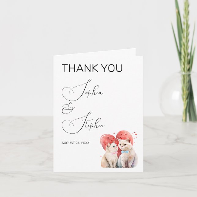 Carte De Remerciements Minimalisme avec un Mariage de chats (Devant)