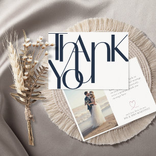 Carte De Remerciements Minimalist Bold Photo Navy Blue Thank You Card