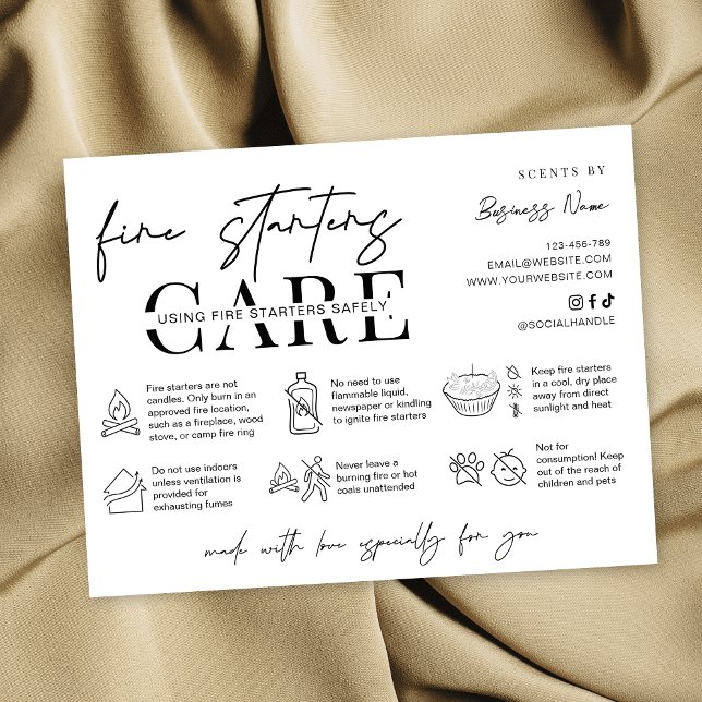 Carte De Remerciements Minimalist Fire Starters Warning Instructions Card (minimalist fire starters safety instructions cards with icons )