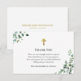 Carte De Remerciements Minimalist Greenery Orthodox Christian Memorial