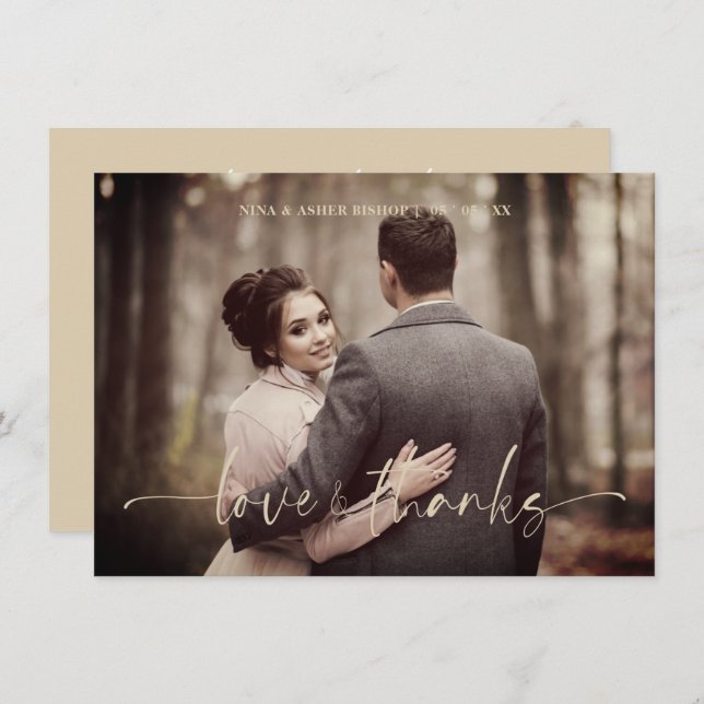 Carte De Remerciements Minimalist Love & Thanks Whimsical Script Wedding (Devant / Derrière)