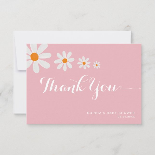 Carte De Remerciements Minimalist Pink Daisy Flowers Girly Baby Shower (Devant)