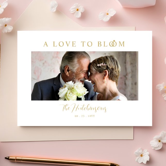Carte De Remerciements Minimalist Romantic Wedding Anniversary in Gold (Minimalist Romantic Wedding Anniversary in Faux Gold Photo Thank You Card with Envelope.)