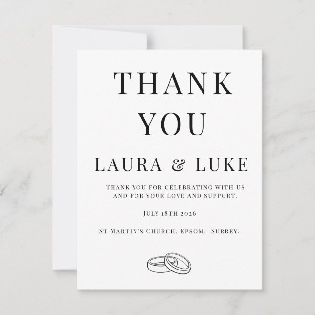 Carte De Remerciements Minimalist Wedding Thank You Card | Editable (Devant)