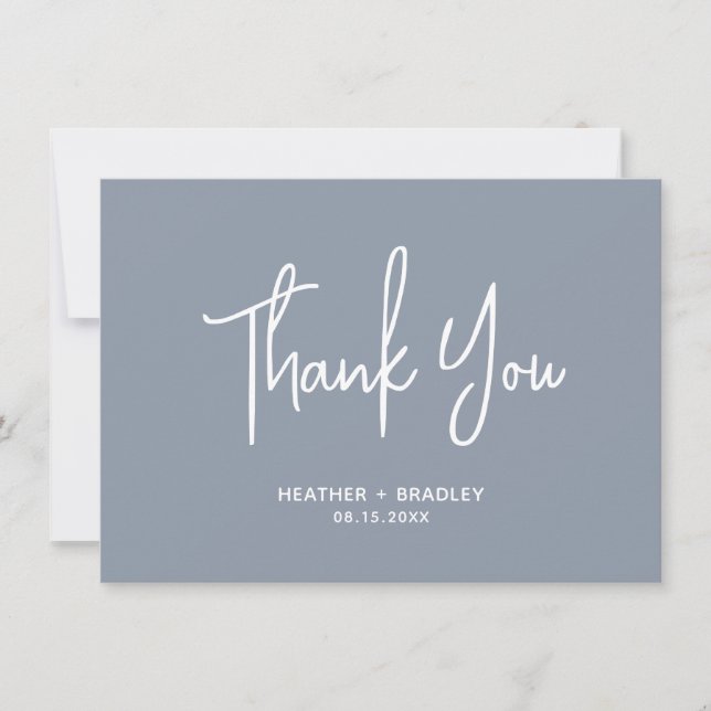 Carte De Remerciements Minimaliste Dusty Blue Mariage moderne (Devant)