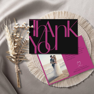 Carte De Remerciements Minimaliste Gras Photo Magenta Noir