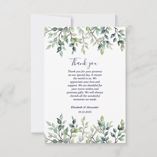 Carte De Remerciements Minimaliste Simple Joli feuille branches mariage (Devant)