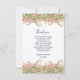 Carte De Remerciements Minimaliste Simple Joli rose vigne mariage floral