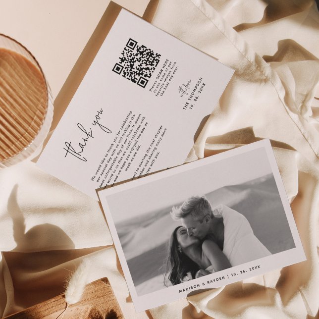 Carte De Remerciements Minimaliste simple photo Mariage de code QR (Créateur téléchargé)