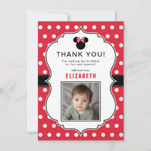 Carte De Remerciements Minnie Mouse   Anniversaire pois rouges et blancs