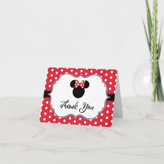 Carte De Remerciements Minnie Mouse | Baby shower à points polka rouge et (Devant)