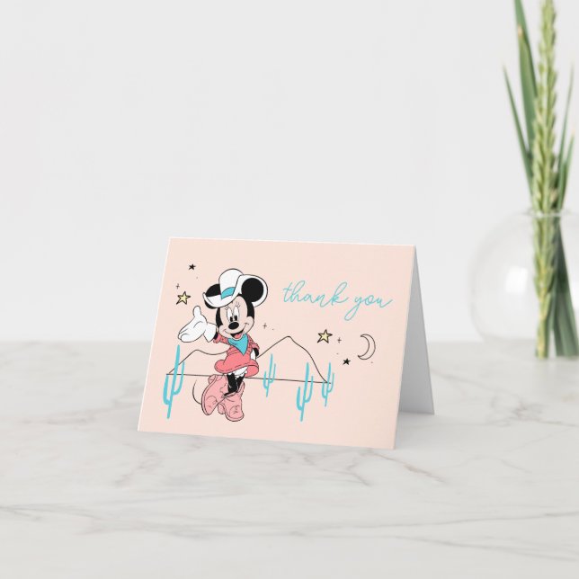 Carte De Remerciements Minnie Mouse | Cowgirl Rodeo Anniversaire (Devant)