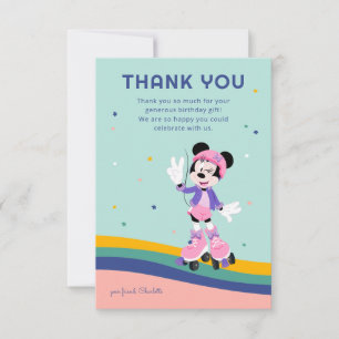 Carte De Remerciements Minnie Souris Patinage à rouleaux pour fille Anniv