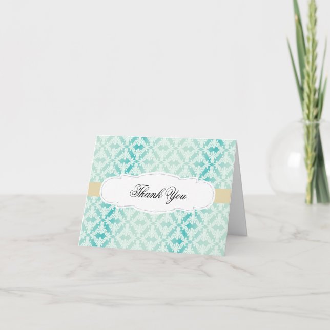 Carte De Remerciements Mint Teal Gold Damask (Devant)