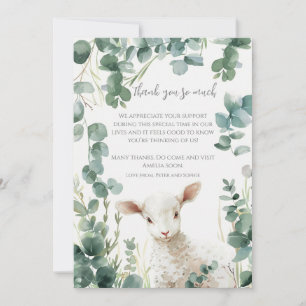 Carte De Remerciements Minuscule agneau de bébé et baptême d'Eucalyptus
