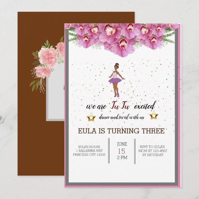 Carte De Remerciements Minuscule Danseur rose Floral Ballet Anniversaire (Devant / Derrière)